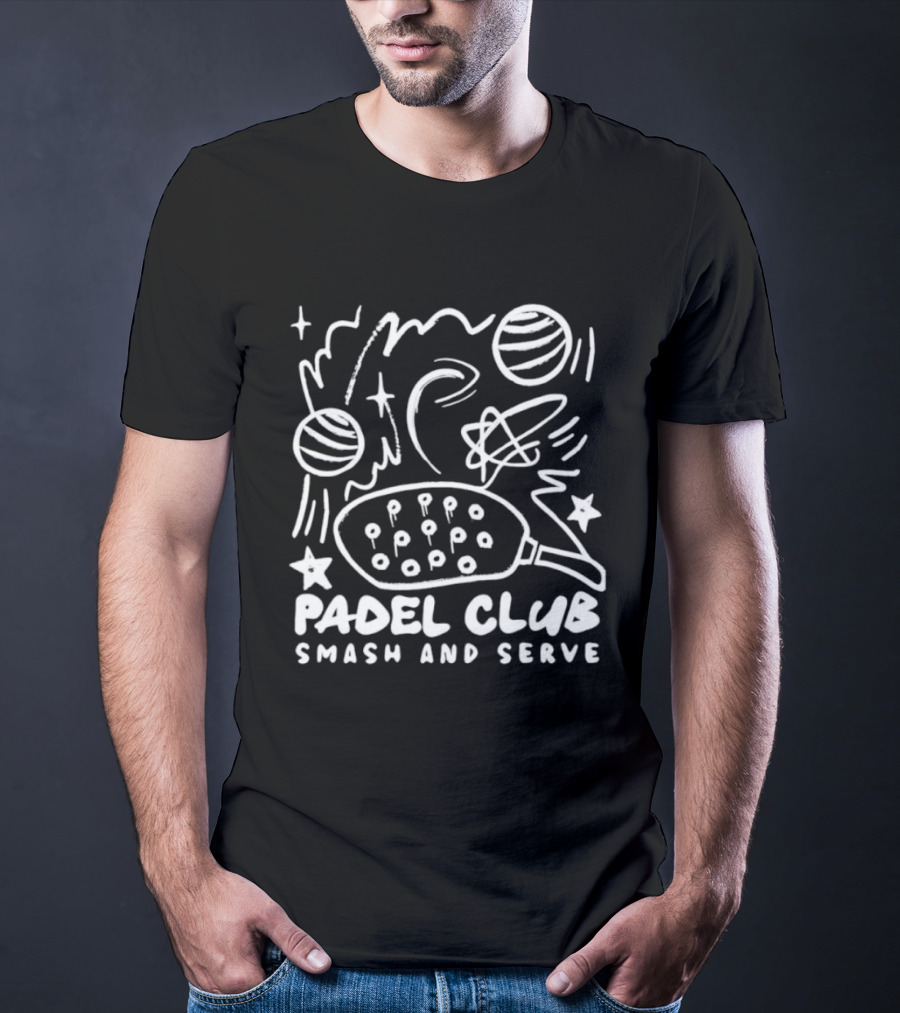 Padel Club Smash And Serve Doodle Tennis Ball Racket Stars T-Shirt