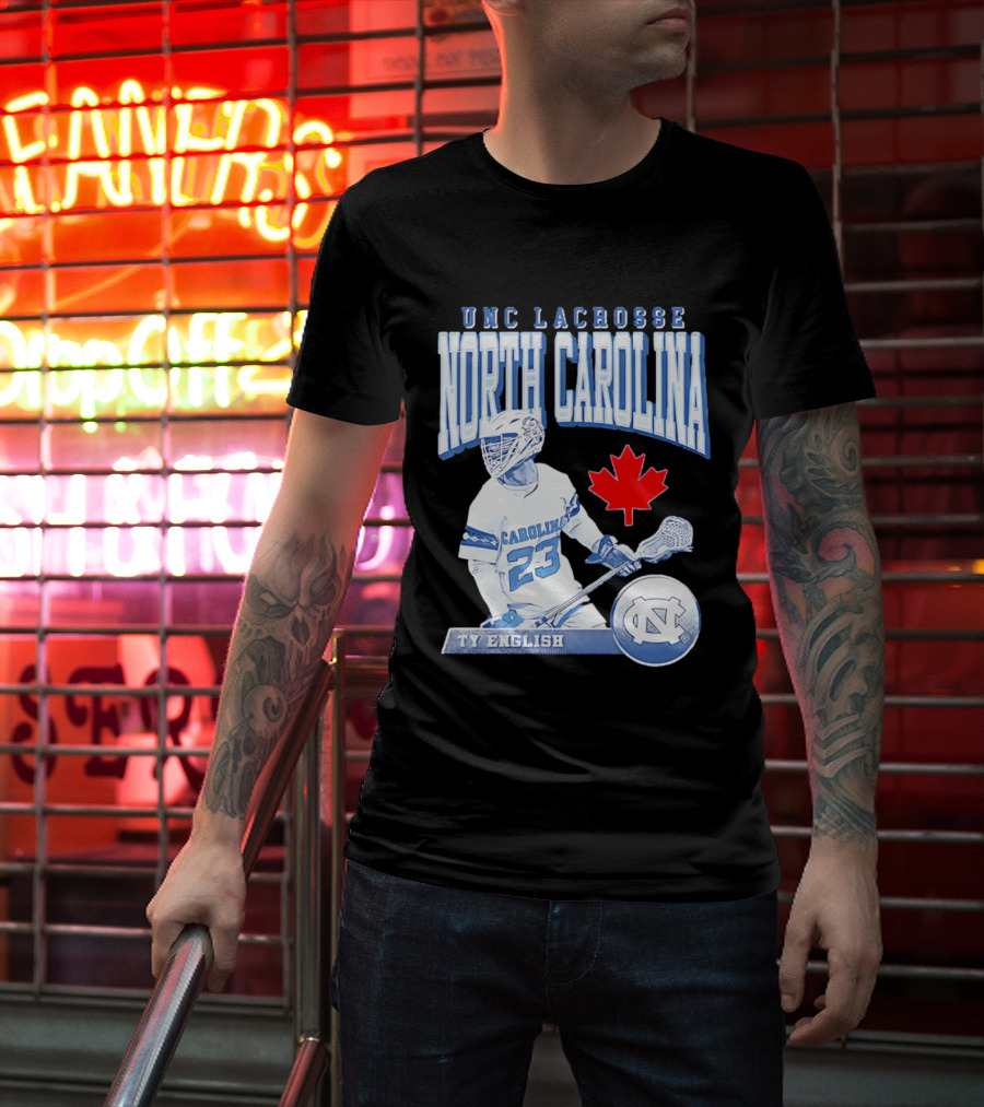 UNC Lacrosse Ty English North Carolina 23 Canadian Maple Leaf T-Shirt