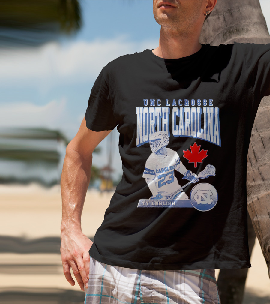UNC Lacrosse Ty English North Carolina 23 Canadian Maple Leaf T-Shirt