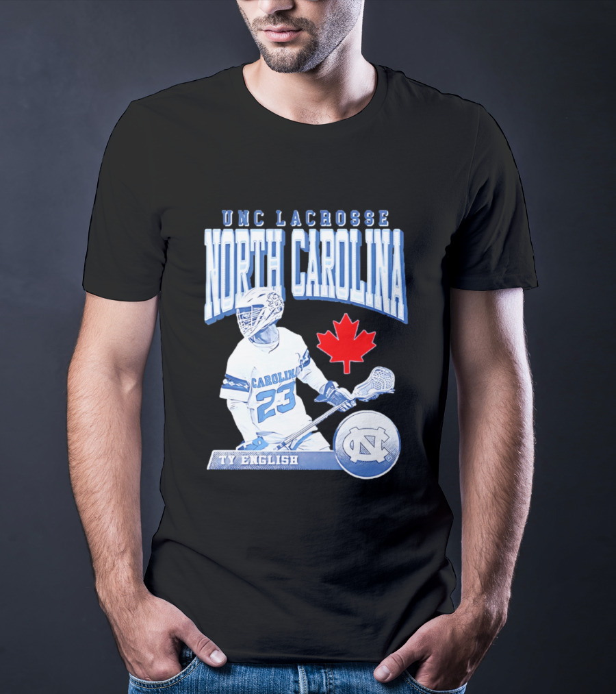 UNC Lacrosse Ty English North Carolina 23 Canadian Maple Leaf T-Shirt