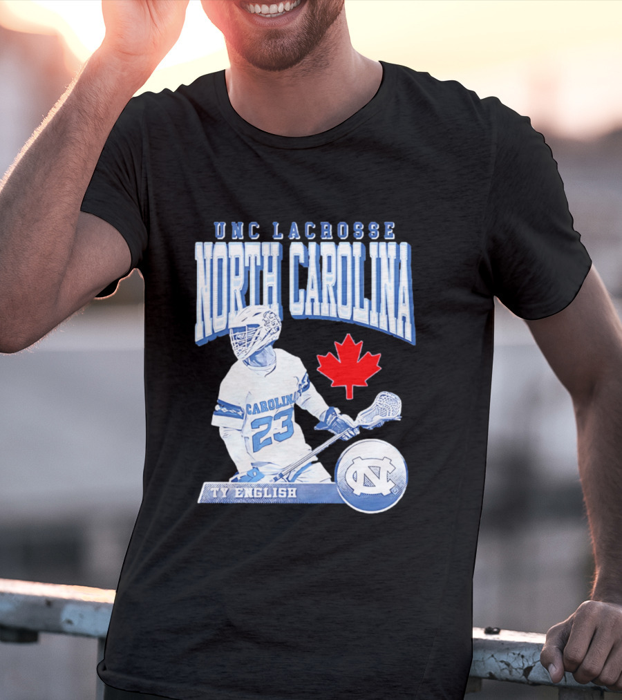 UNC Lacrosse Ty English North Carolina 23 Canadian Maple Leaf T-Shirt