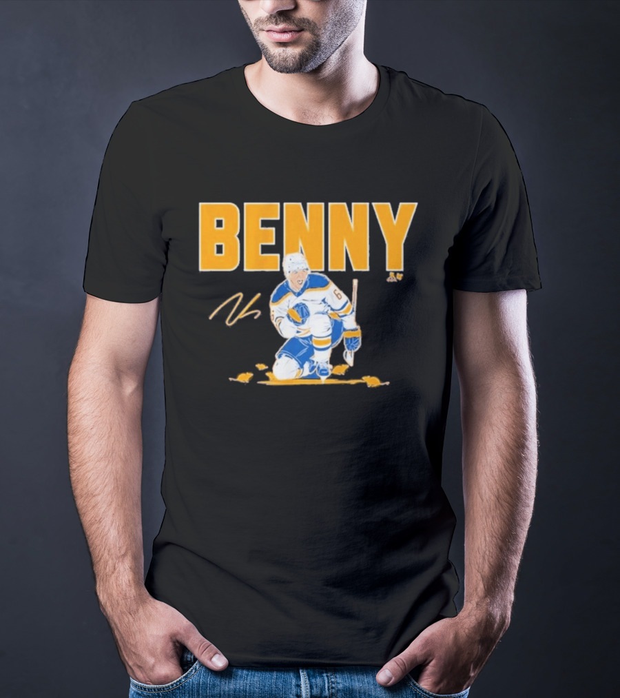 Benny 66 Hockey Player Buffalo Blue And Gold T-Shirt