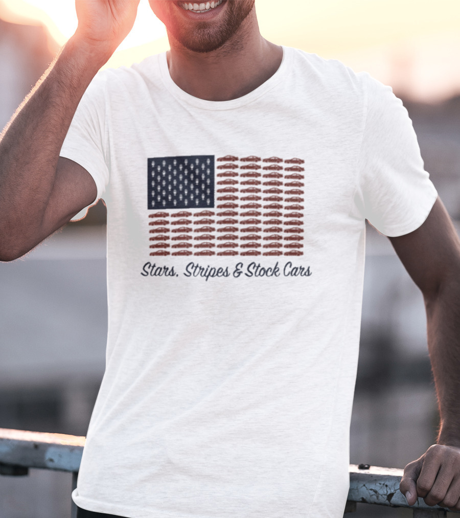 Dirtymo Media Stars Stripes Stock Cars America Flag Racing T-Shirt