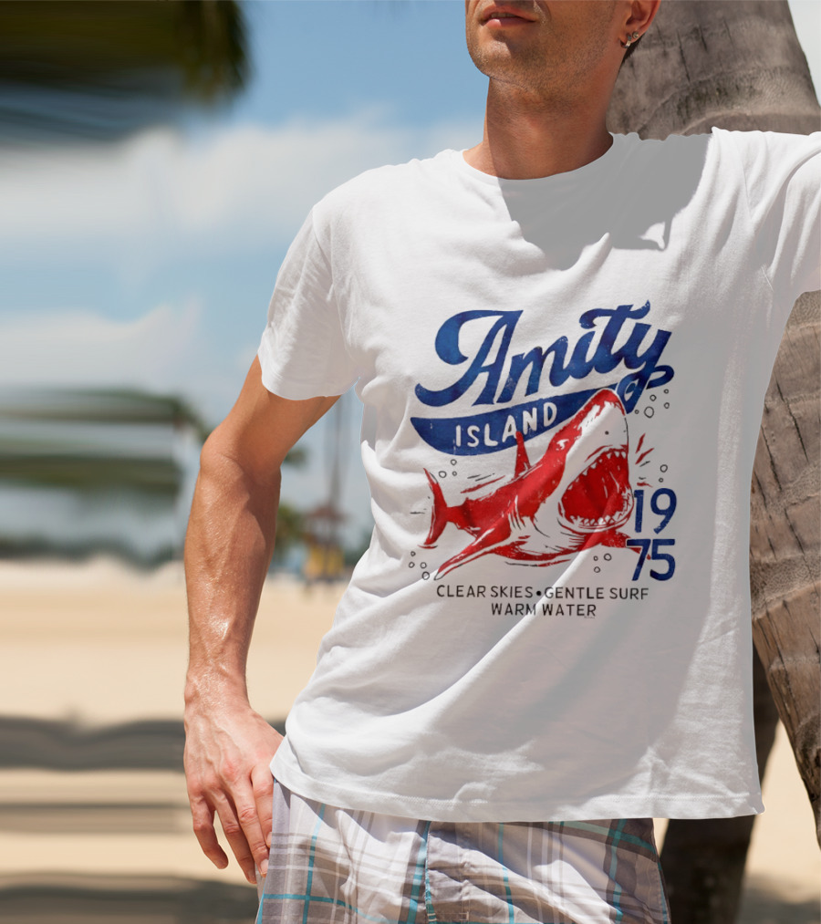 Amity Island 1975 Clear Skies Gentle Surf Warm Water Shark T-Shirt