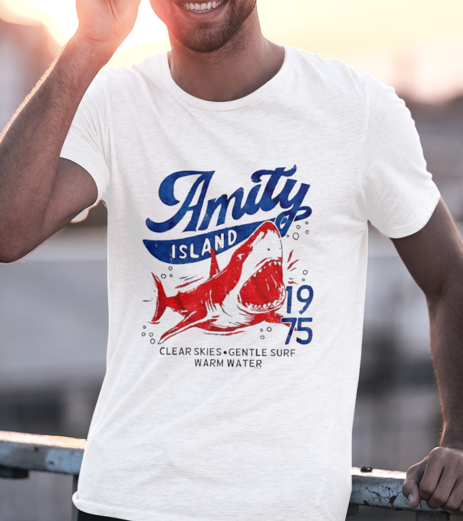 Amity Island 1975 Clear Skies Gentle Surf Warm Water Shark T-Shirt