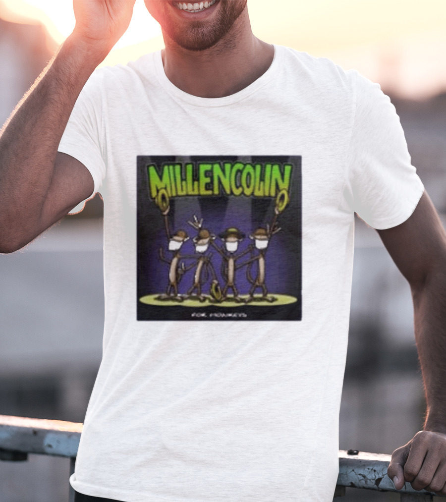 Millencolin For Monkeys Dancing Cartoon Monkeys With Masks And Hats T-Shirt
