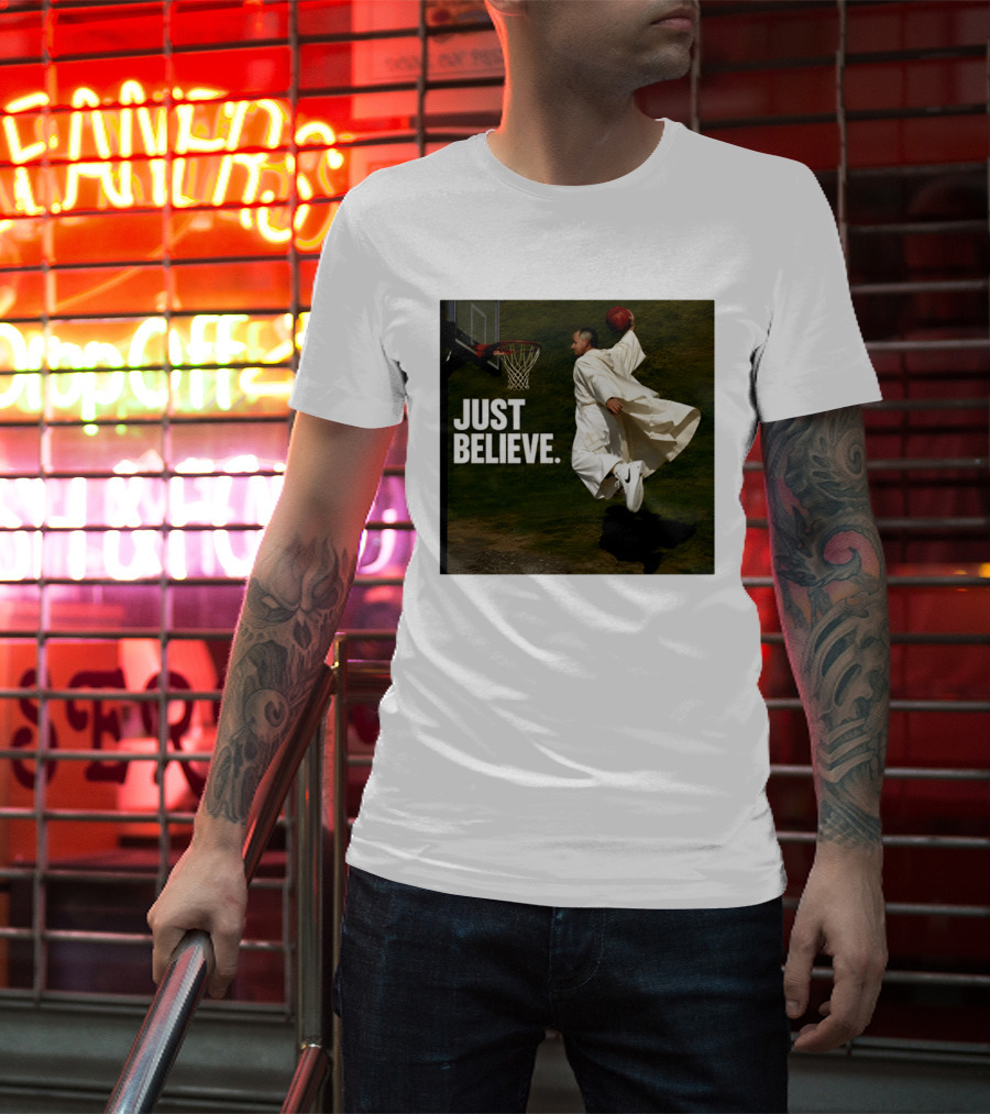 Just Believe Basketball Dunk Pope Leo T-Shirt