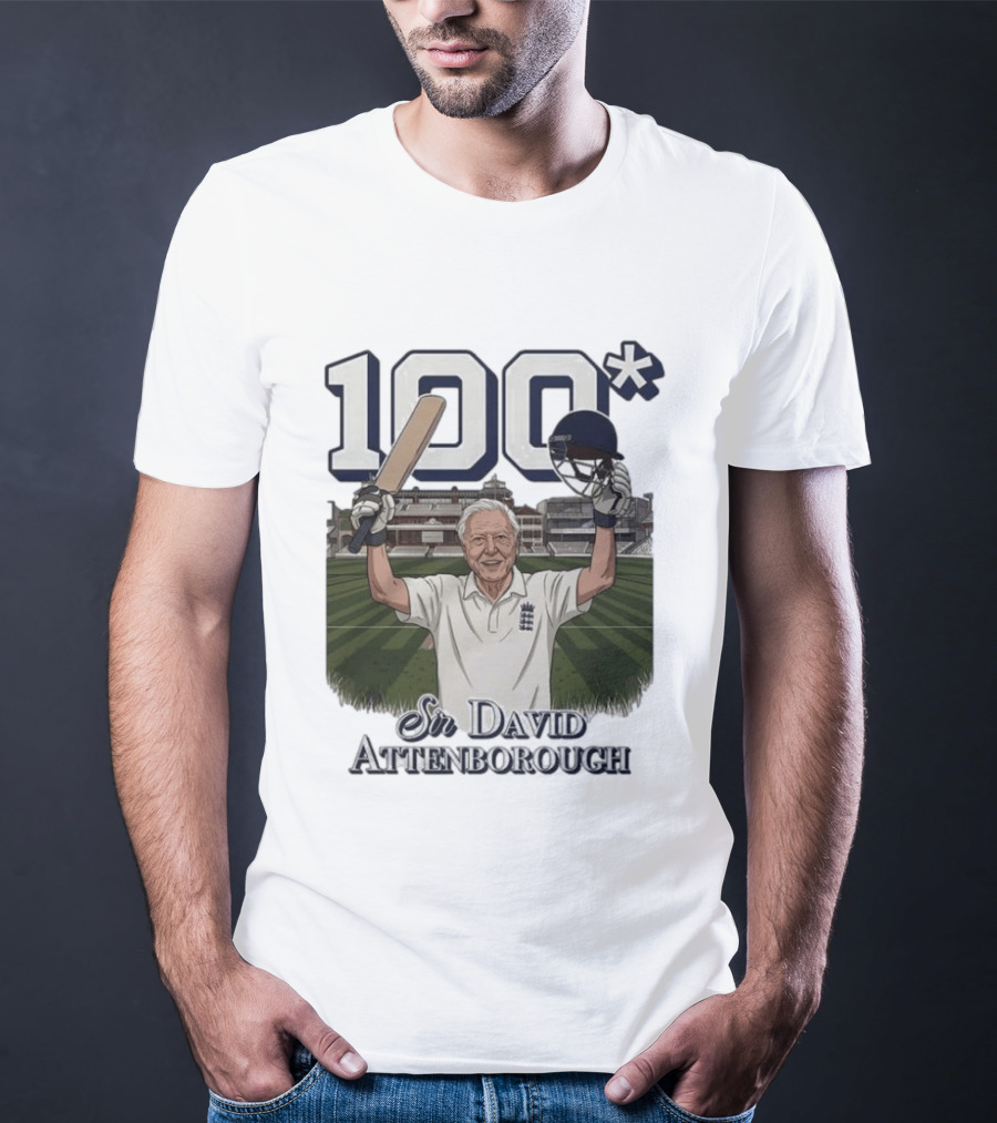Sir David Attenborough 100 Cricket Legend Batting Milestone T-Shirt