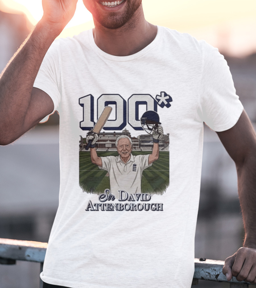 Sir David Attenborough 100 Cricket Legend Batting Milestone T-Shirt