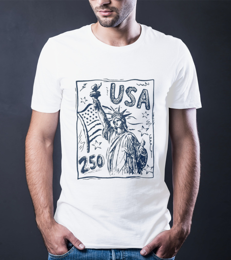 USA Statue Of Liberty American Flag 250 Stars T-Shirt