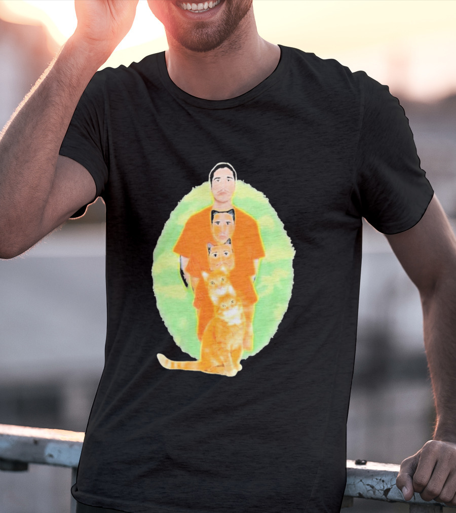 Julian And Logan Julian And Logan Logan Meows With Orange Cat Stack T-Shirt