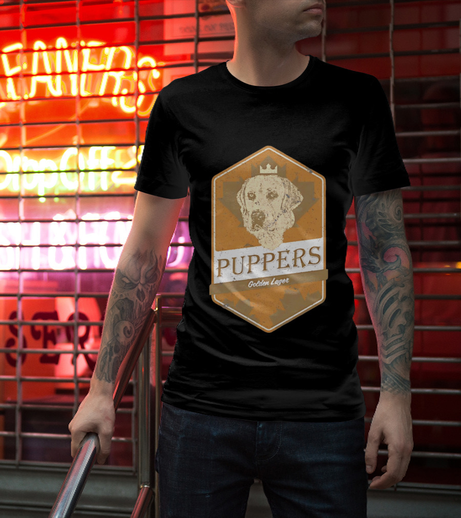 Puppers Golden Lager Dog Label Image With Crown T-Shirt