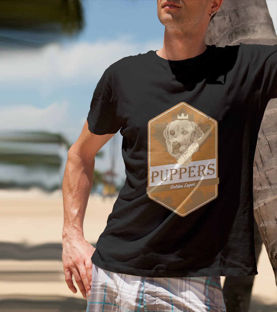 Puppers Golden Lager Dog Label Image With Crown T-Shirt