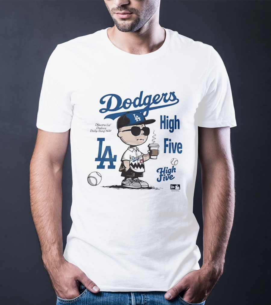 Los Angeles Dodgers High Five With Charlie Brown Coffee Style And LA Baseball Vibes T-Shirt