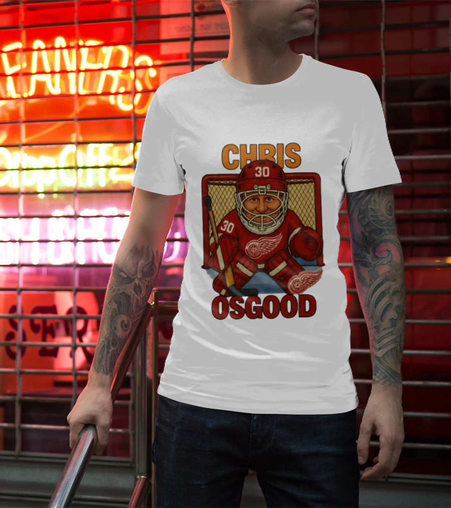 CHRIS OSGOOD 30 Detroit Red Wings Hockey Goalie Caricature T-Shirt