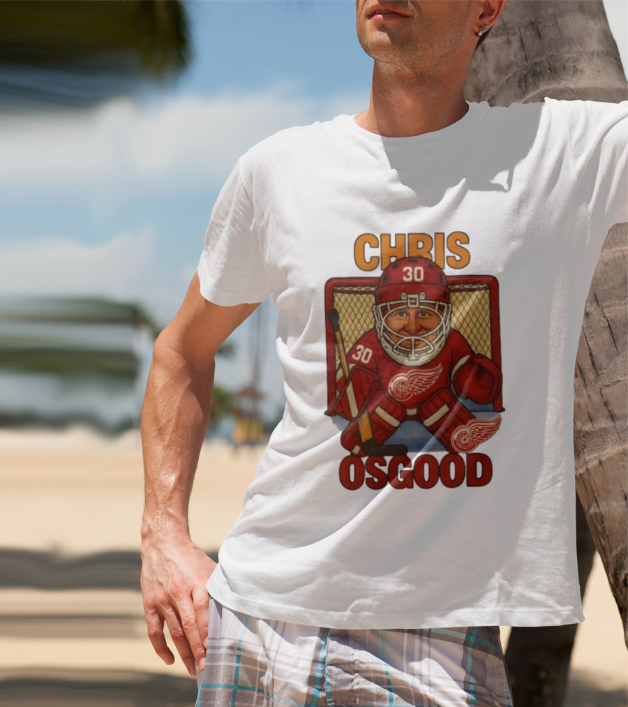 CHRIS OSGOOD 30 Detroit Red Wings Hockey Goalie Caricature T-Shirt
