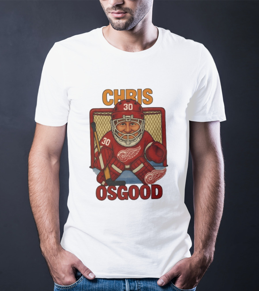 CHRIS OSGOOD 30 Detroit Red Wings Hockey Goalie Caricature T-Shirt