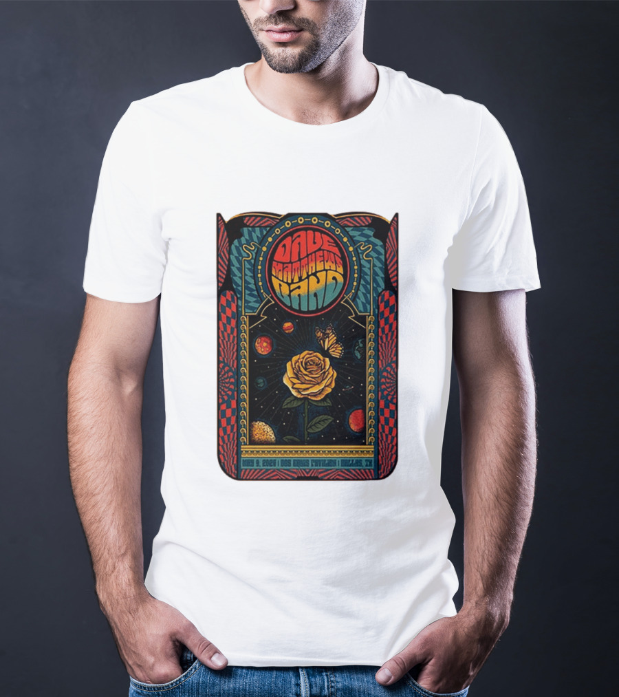 Dave Matthews Band May 9 2026 Dos Equis Pavilion Dallas TX Retro Psychedelic Butterfly Rose Planet T-Shirt