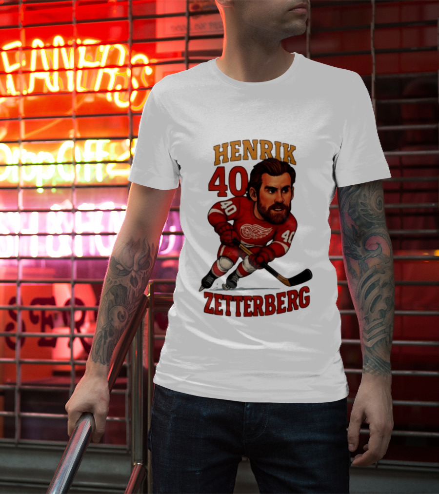 Henrik Zetterberg 40 Detroit Red Wings Hockey Player Caricature T-Shirt