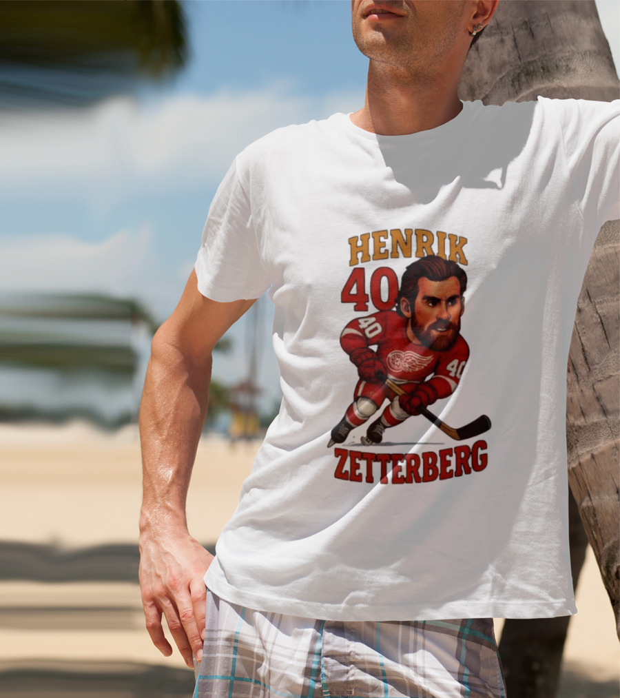 Henrik Zetterberg 40 Detroit Red Wings Hockey Player Caricature T-Shirt
