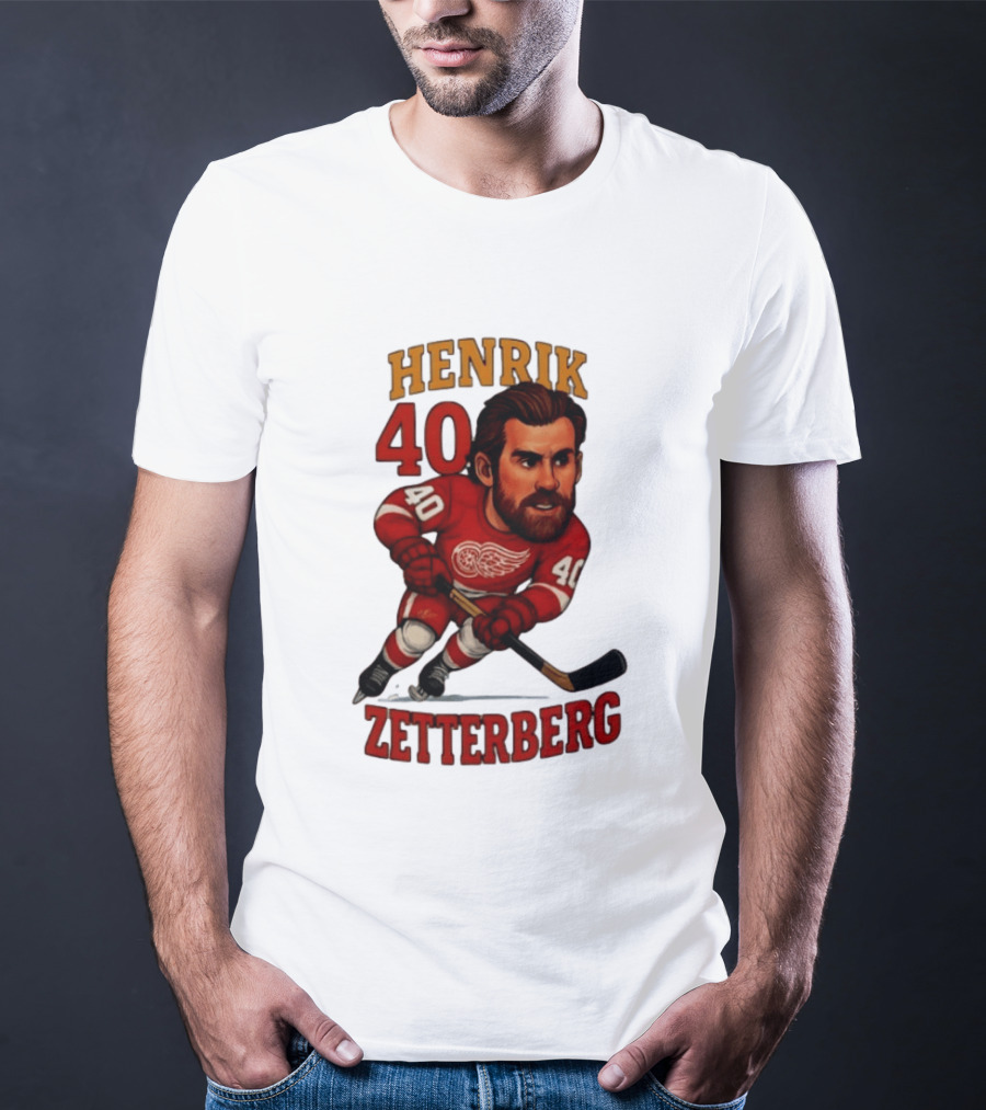 Henrik Zetterberg 40 Detroit Red Wings Hockey Player Caricature T-Shirt