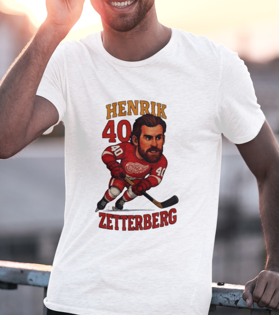 Henrik Zetterberg 40 Detroit Red Wings Hockey Player Caricature T-Shirt
