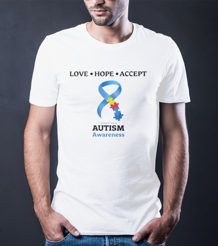 Love Hope Accept Donavin Garcia Autism Awareness Puzzle Ribbon T-Shirt
