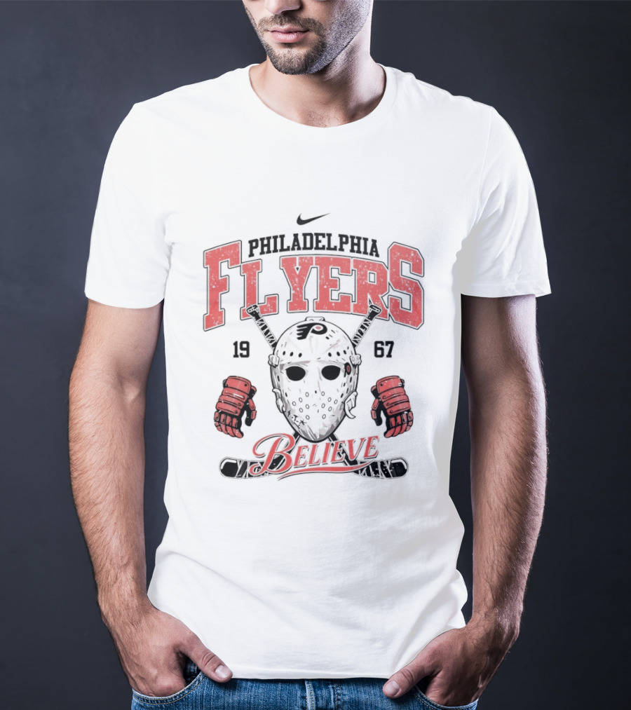 Philadelphia Flyers 1967 Believe Hockey Mask And Gloves T-Shirt