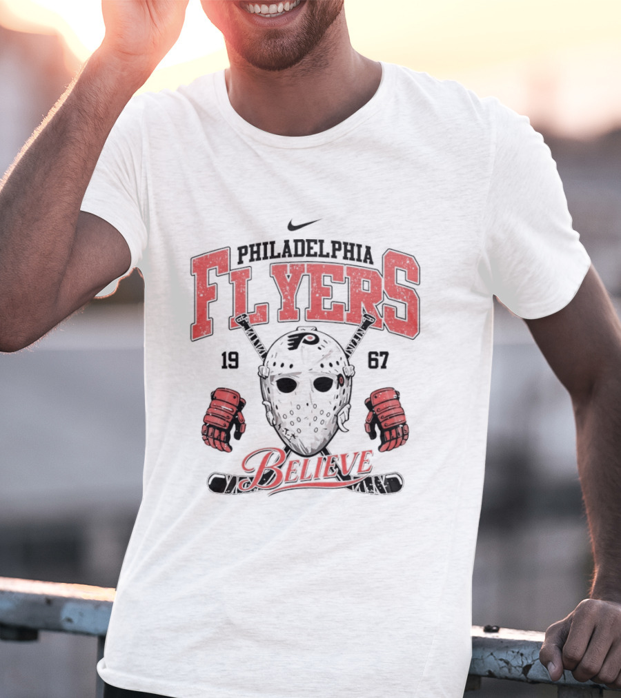 Philadelphia Flyers 1967 Believe Hockey Mask And Gloves T-Shirt