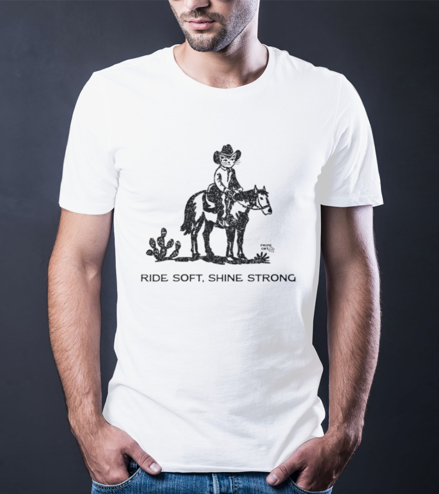 Cowboy Cat Riding Horse Ride Soft Shine Strong Cactus Scenery T-Shirt
