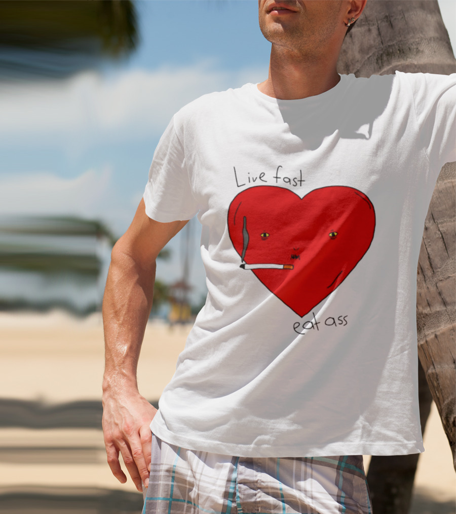 Live Fast Eat Ass Heart Smoking Cartoon T-Shirt