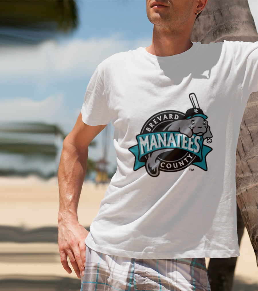 Brevard County Manatees Baseball Team Cap Mascot With Bat And Ball T-Shirt