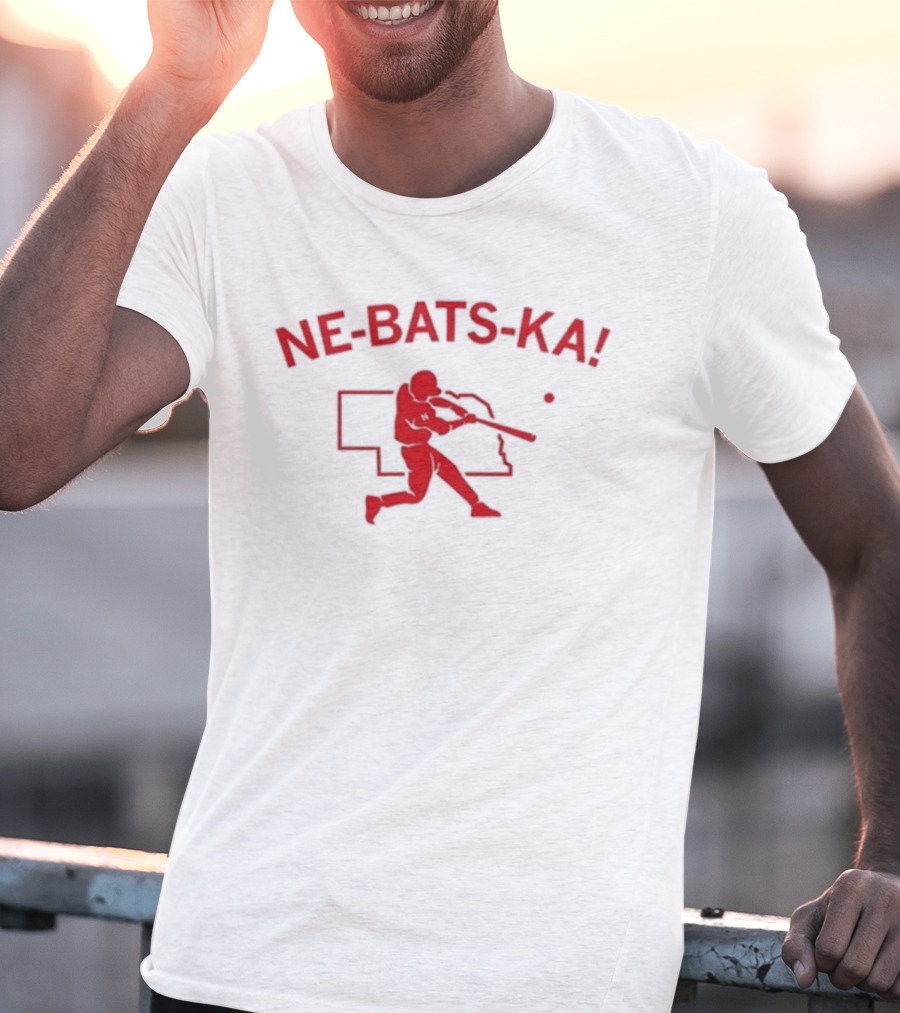 Ne Bats Ka Baseball Player Nebraska Outline Red T-Shirt
