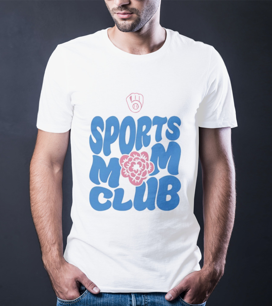 Milwaukee Brewers Sports Mom Club Mother's Day Baseball Mitt Flower T-Shirt