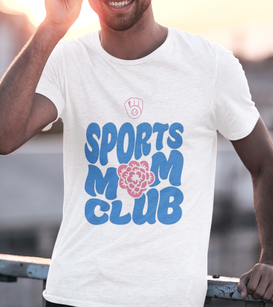 Milwaukee Brewers Sports Mom Club Mother's Day Baseball Mitt Flower T-Shirt