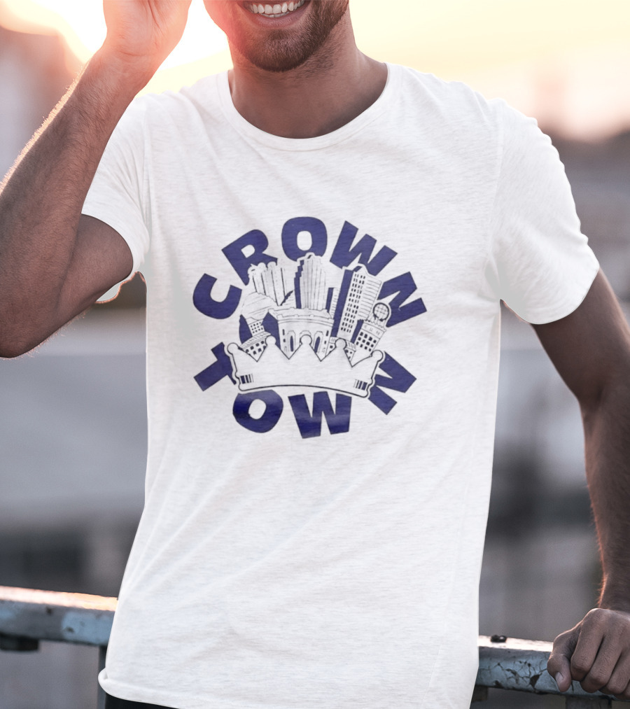 Original Charlie Hustle Crown Town Cityscape White Cap T-Shirt