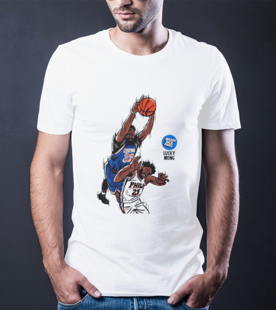 Knicks Vs 76ers Game 4 Iconic Moment Joel Embiid Mitchell Robinson NBA Matchup T-Shirt