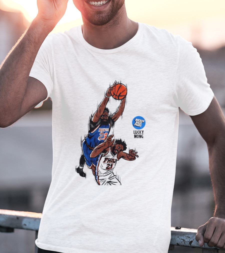 Knicks Vs 76ers Game 4 Iconic Moment Joel Embiid Mitchell Robinson NBA Matchup T-Shirt