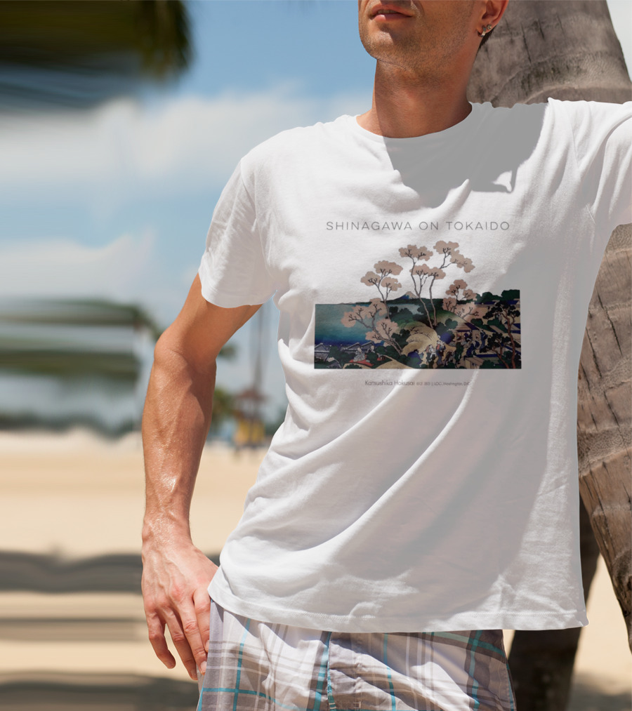 Shinagawa On Tokaido Katsushika Hokusai Cherry Blossoms And Travelers In Edo Period Japan T-Shirt