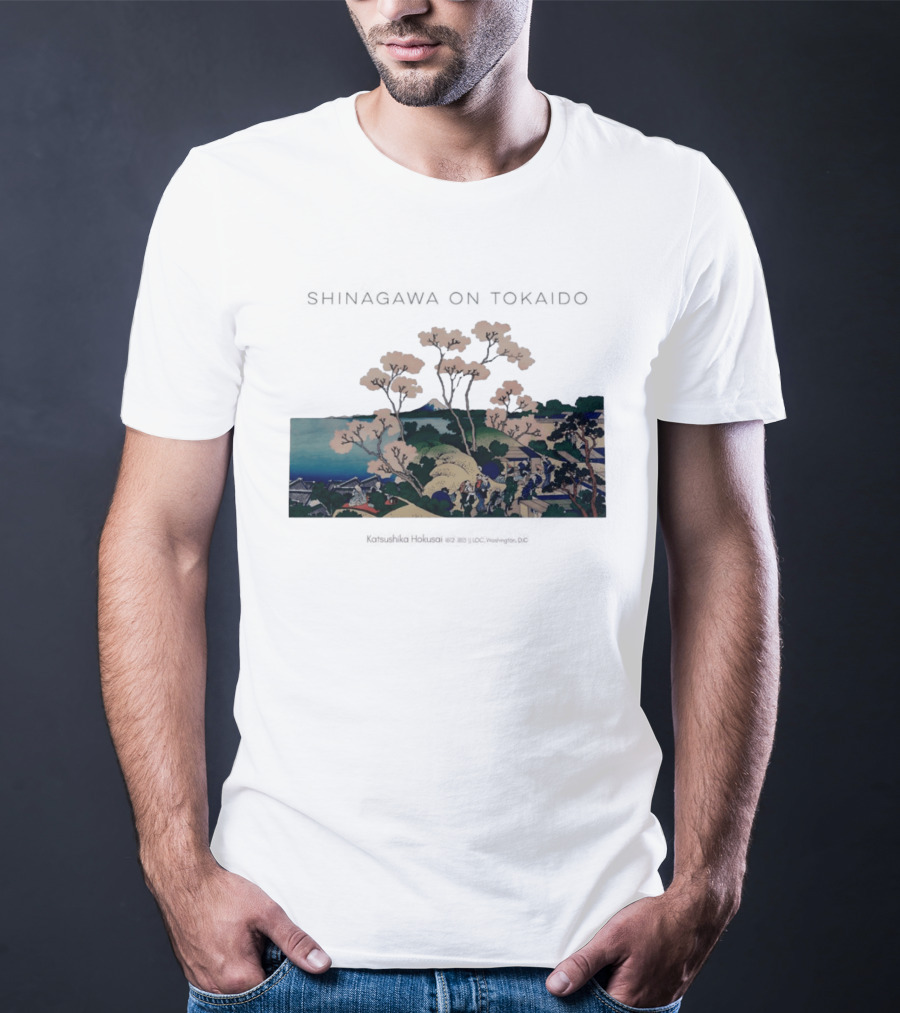 Shinagawa On Tokaido Katsushika Hokusai Cherry Blossoms And Travelers In Edo Period Japan T-Shirt