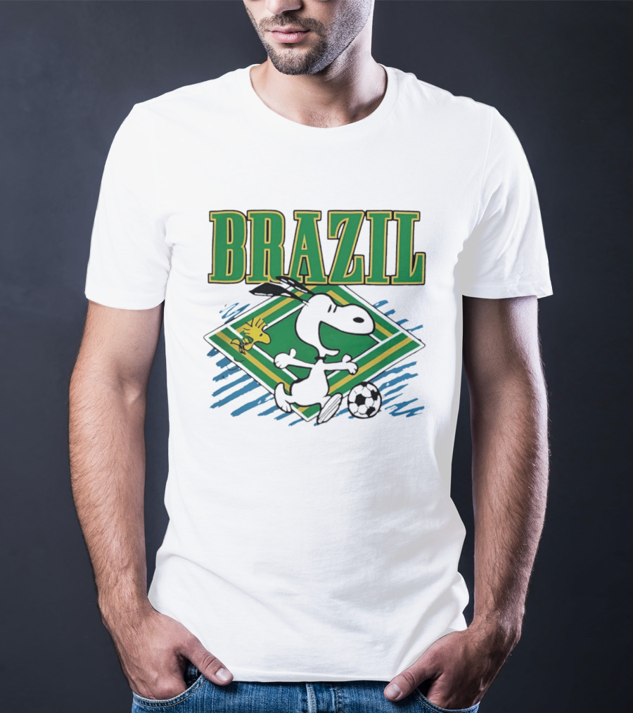Brazil Soccer Snoopy Woodstock Peanuts Characters Football T-Shirt