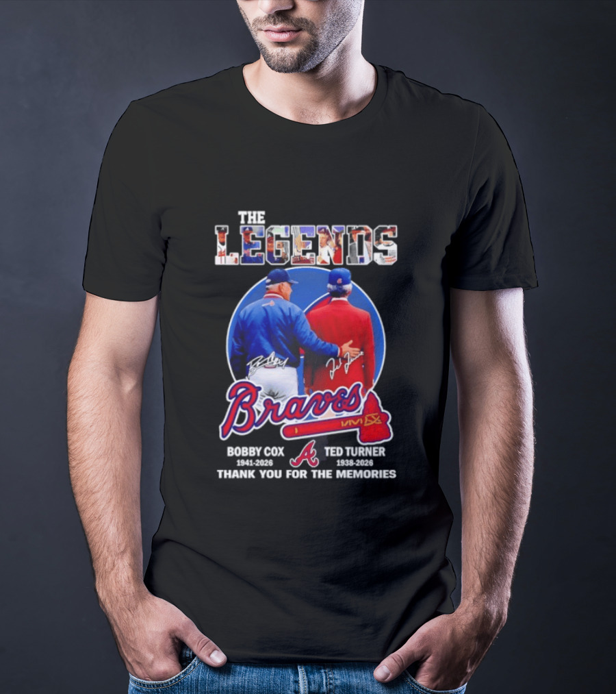Bobby Cox Ted Turner Atlanta Braves Legends Thank You For The Memories Signatures T-Shirt