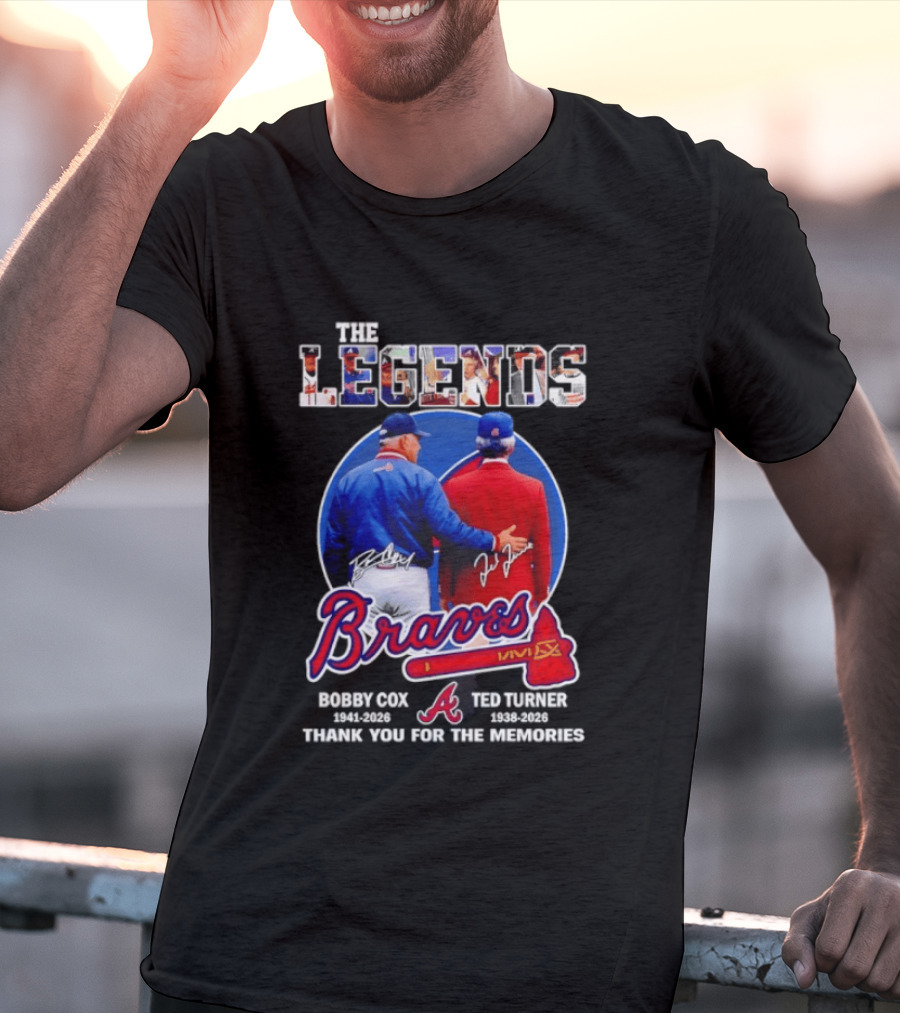 Bobby Cox Ted Turner Atlanta Braves Legends Thank You For The Memories Signatures T-Shirt