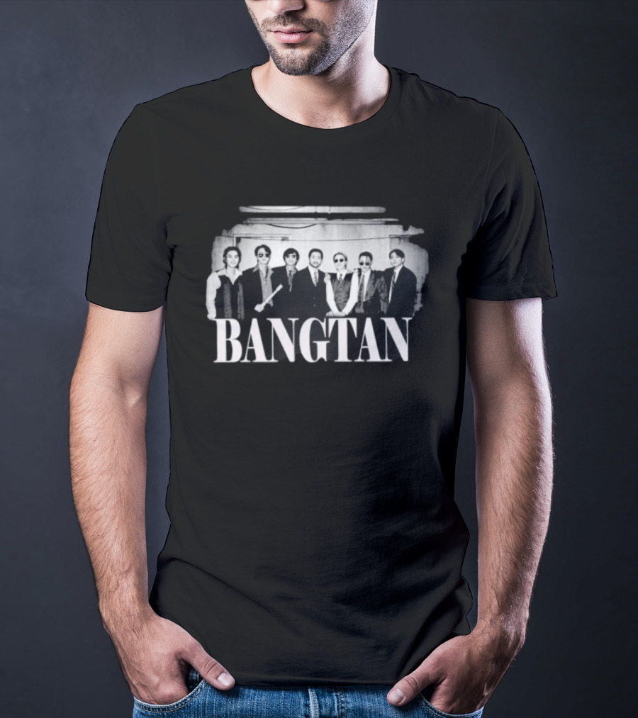 Bangtan Kpop 7 Member Boy Band Black And White T-Shirt