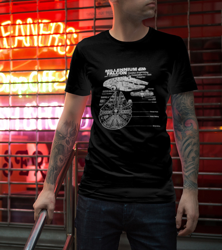 Millennium Falcon Star Wars Corellian Engineering Corporation Blueprint Diagram T-Shirt