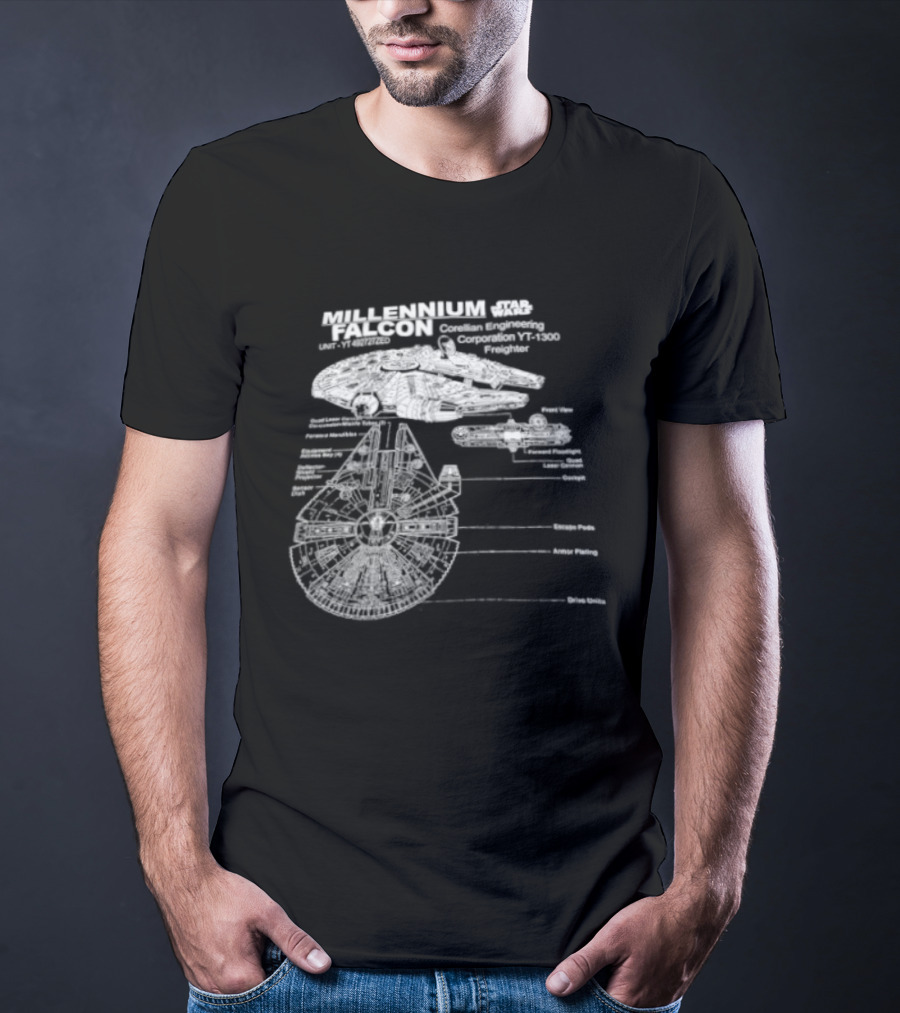 Millennium Falcon Star Wars Corellian Engineering Corporation Blueprint Diagram T-Shirt