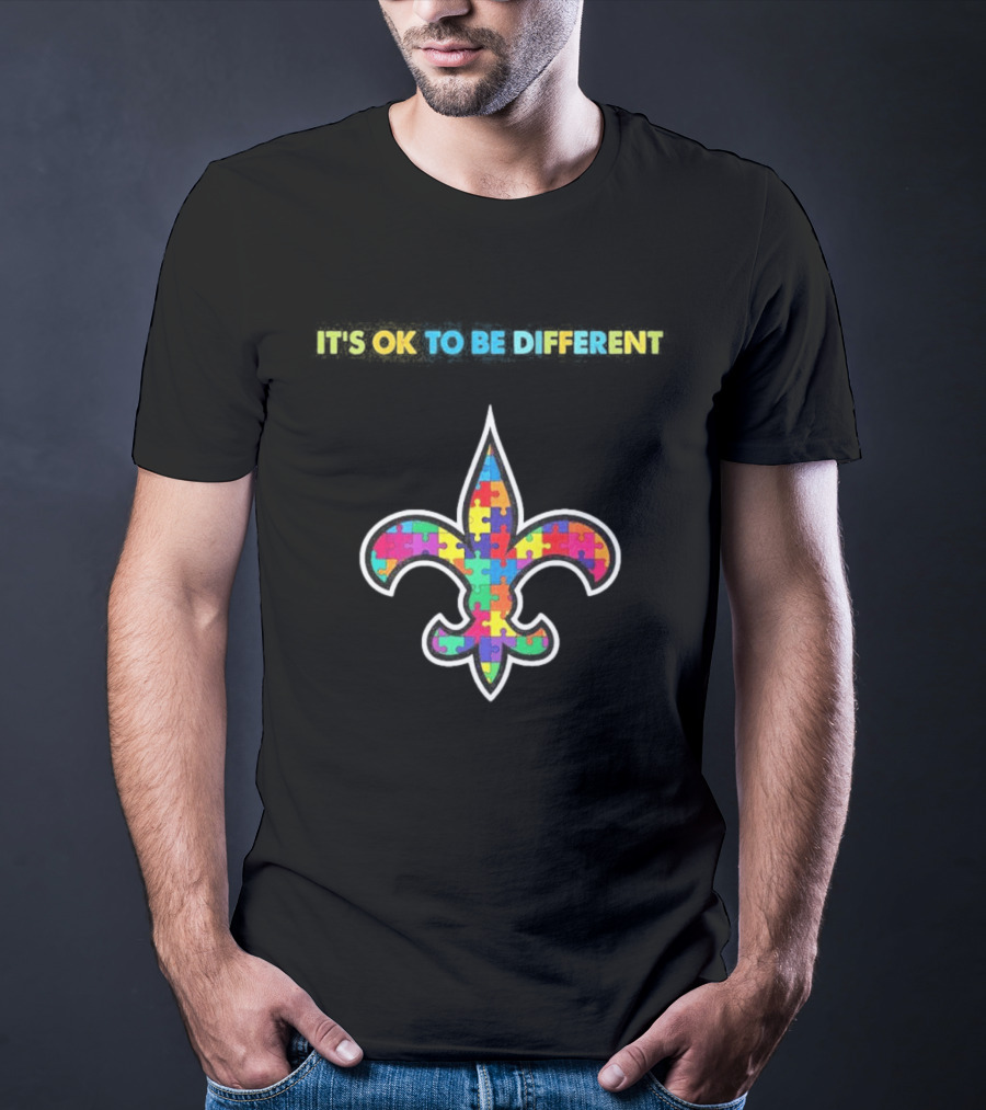 New Orleans Saints Autism Awareness It's OK To Be Different Puzzle Fleur De Lis T-Shirt