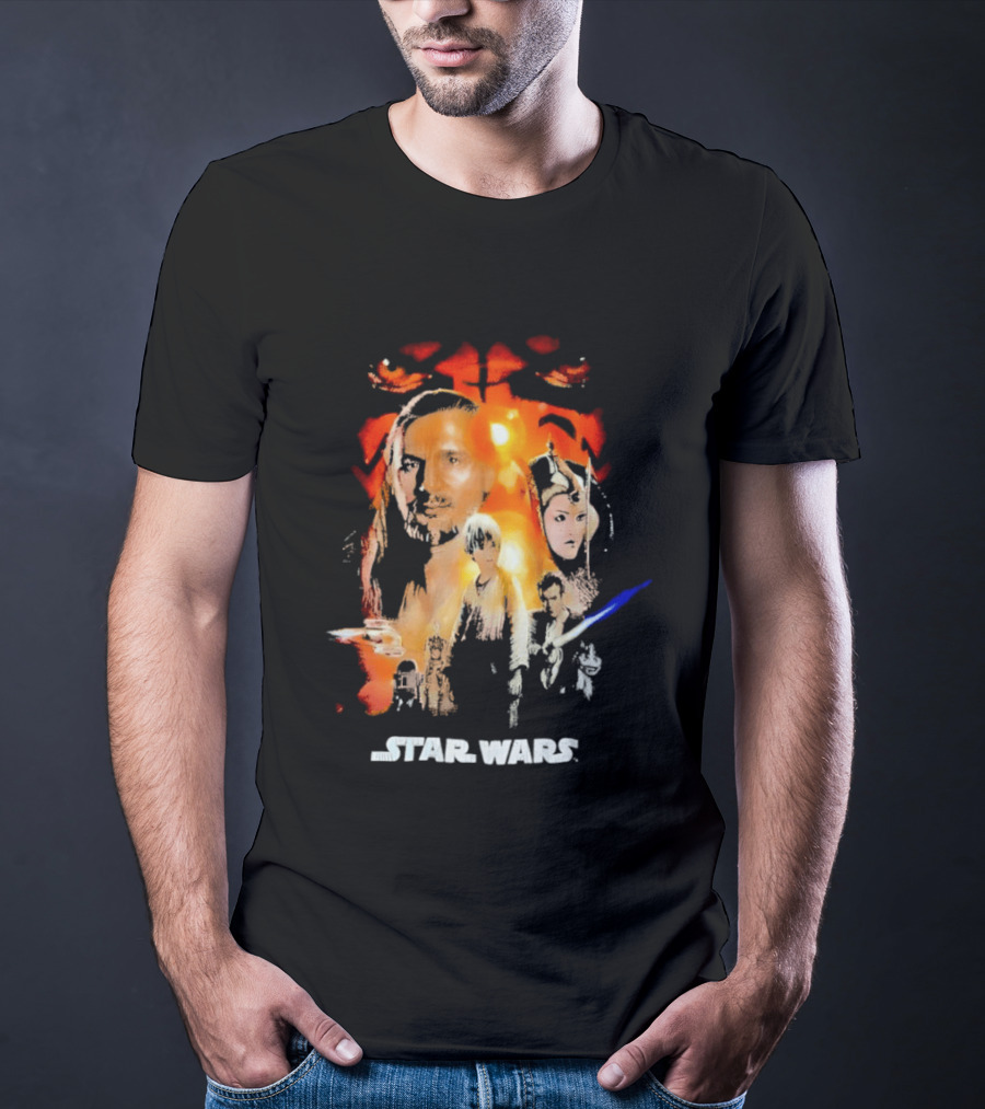 Star Wars The Phantom Menace Movie Characters And Lightsaber T-Shirt