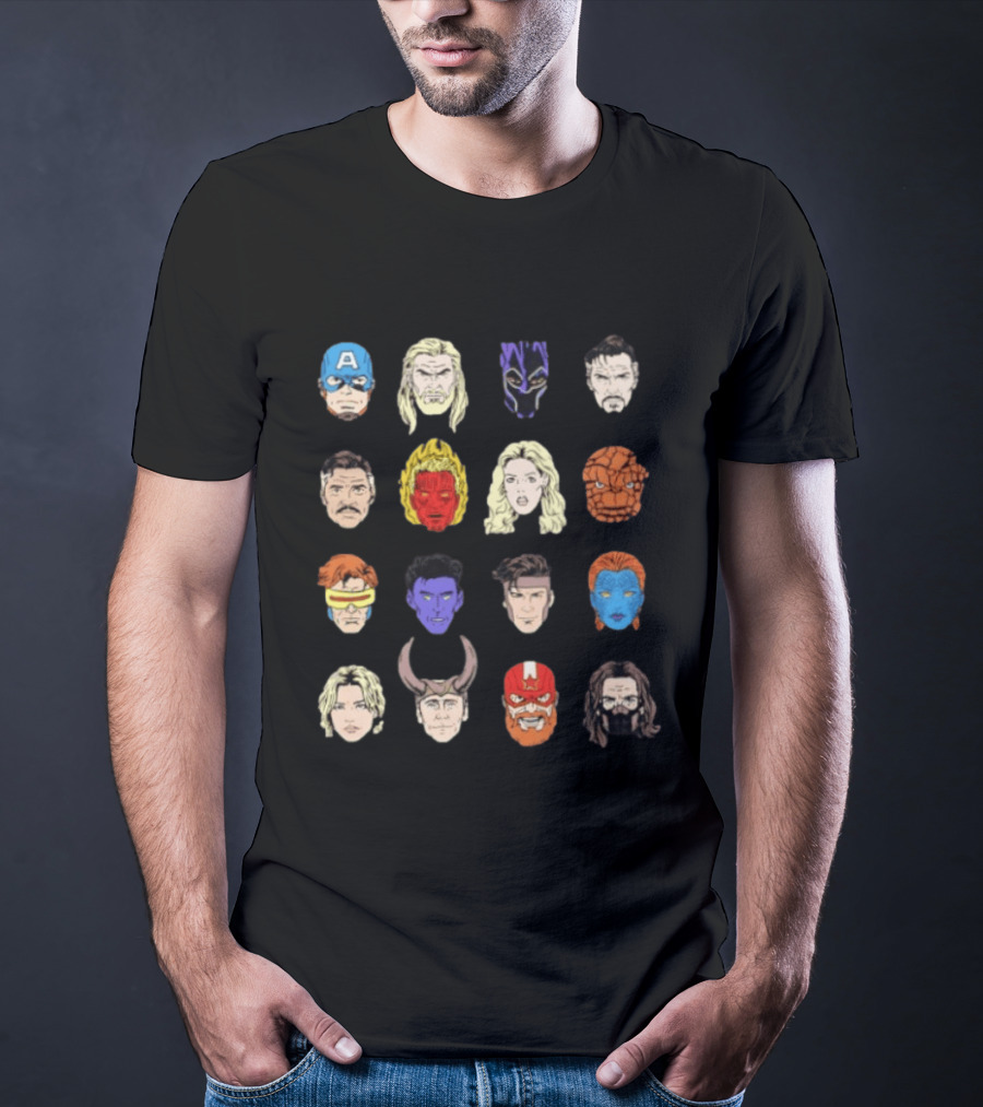 Heroes Assemble Big Head Iconic Characters Collage T-Shirt
