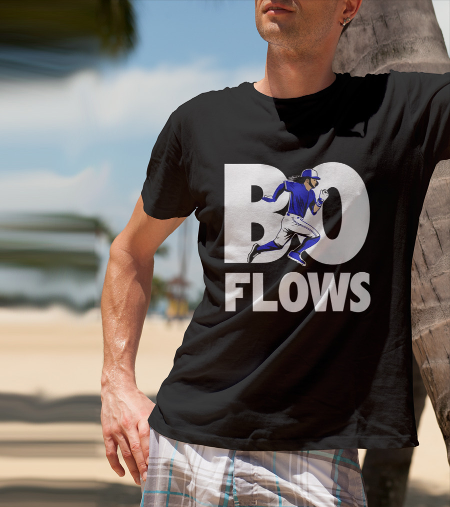 Bo Flows Running Baseball Player In Blue Uniform T-Shirt